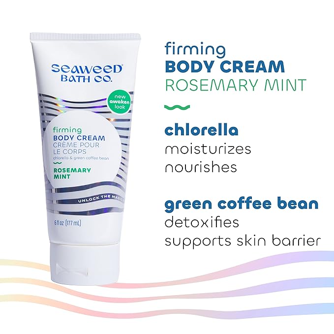 Seaweed Bath Co. Firming Body Cream, Rosemary Mint Scent, 6 Ounce (Pack of 2), Skin Toning Hand & Body Lotion Moisturizer for Dry Skin, with Sustainably Harvested Seaweed, Chlorella, Green Coffee Bean
