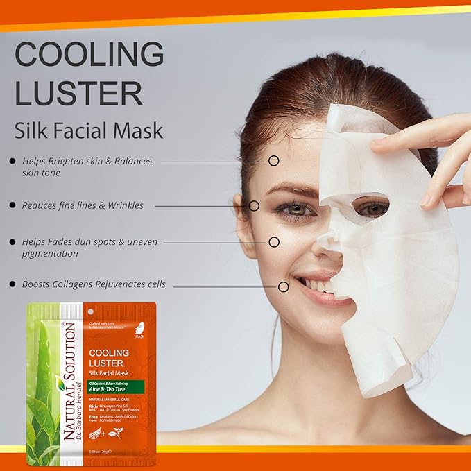 Natural Solution Cooling Luster Silk Facial Mask With Aloe & Tea Tree,Deep Pore Cleansing Face Mask,Instant Brightening and Hydrating - 10 PK