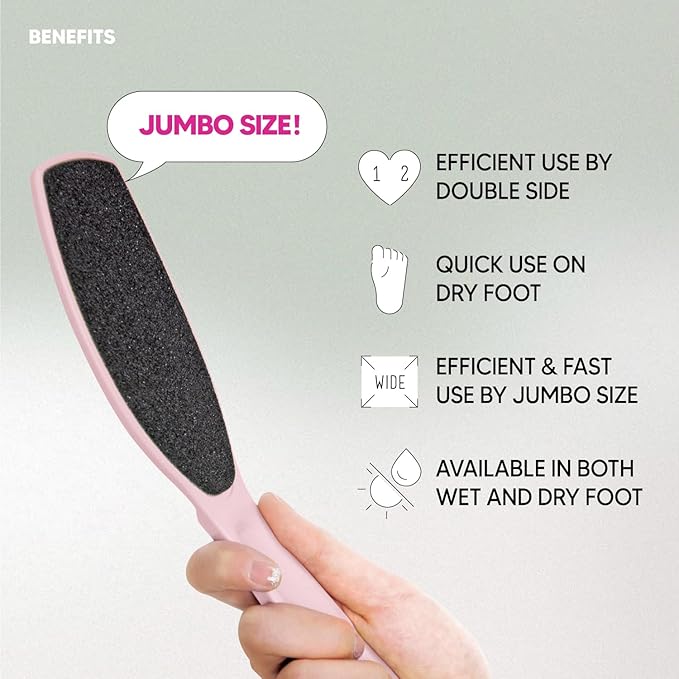 Wide Emery Foot File(Pink), Double-Sided Pedicure Tool, Colossal Professional Foot Scrubber for Men & Women, Effective for Cracked Heel, Callus Remover
