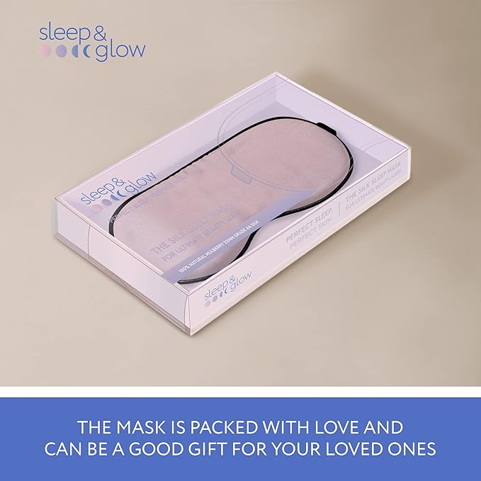 SLEEP & GLOW Silk Sleep Eye Mask Luxury Mulberry 22 Momme 100% Natural Triple Silk Blindfold with Adjustable Strap for Comfortable Sleeping & Face Skin Care (Pink)