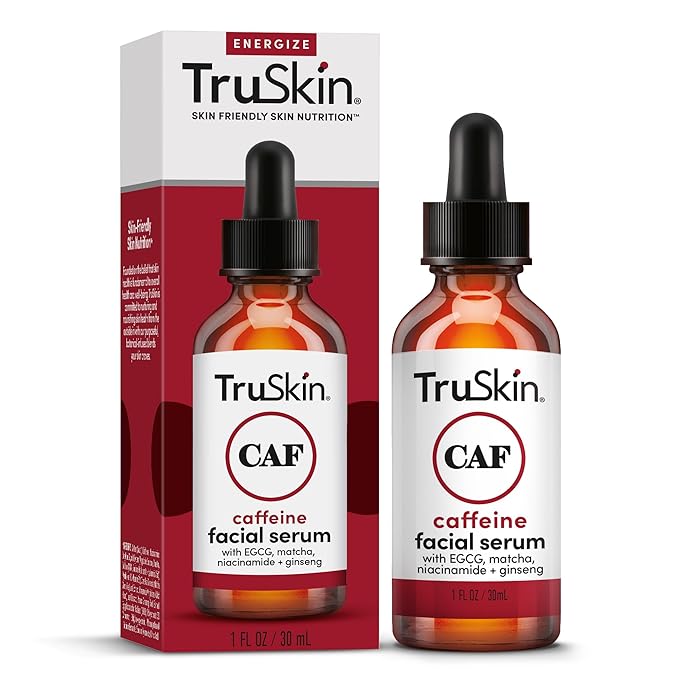 TruSkin Caffeine Face & Eye Serum – Energizing 5% Caffeine Serum with EGCG Niacinamide Matcha and Ginseng – Improve Look of Under Eye Dark Circles and Puffiness, 1 fl oz