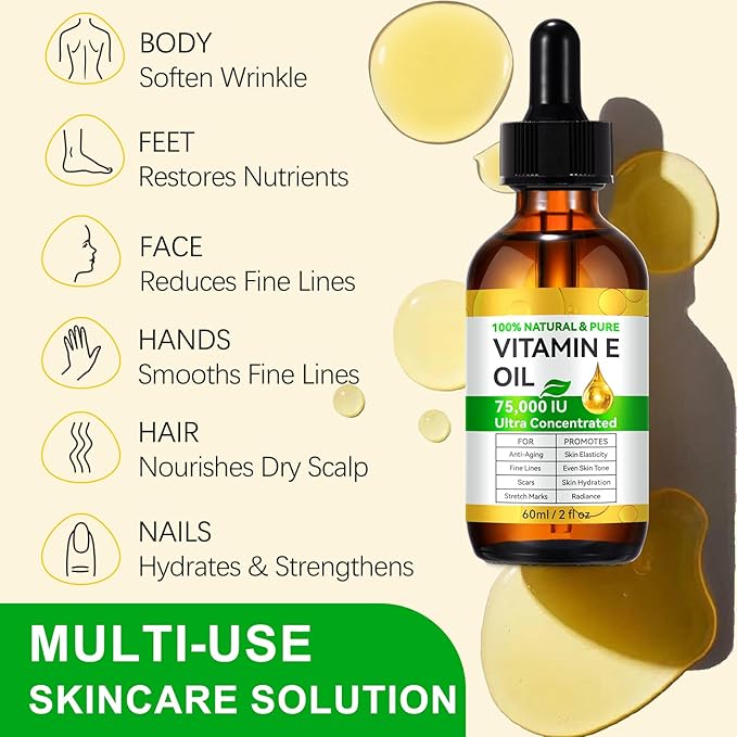 Redshine Vitamin E Oil Blend 75,000 IU-Pure Vitamin E Oil for Skin 2Pack- Face and Scars- Body Bath Oils Moisturizing Dry Skin- Easy to Absorb- 4Fl Oz