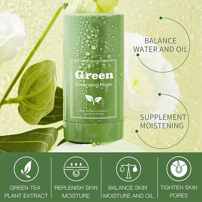 2 PCS Green Tea Purifying Clay Face Mask, Blackhead Remover With Green Tea Extract, Face Moisturizing,Deep Pore Cleansing for All Skin Types of Men And Women