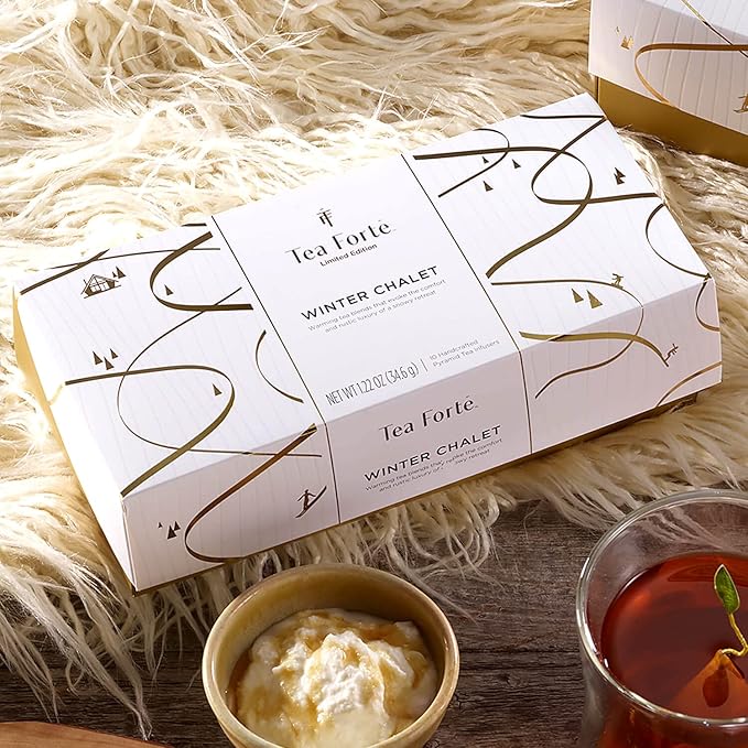 Tea Forte Winter Chalet Petite Presentation Box Tea Gift Set Sampler, 10 Count, 2 of Each Variety Individually Wrapped Handcrafted Pyramid Infuser Bags