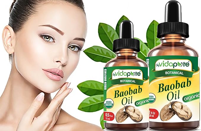 MYVIDAPURE Organic BAOBAB OIL Certified Organic 100% Natural Pure VIRGIN UNREFINED. 1 Fl.oz.- 30 ml. For Skin, Face, Hair, Lip and Nail Care