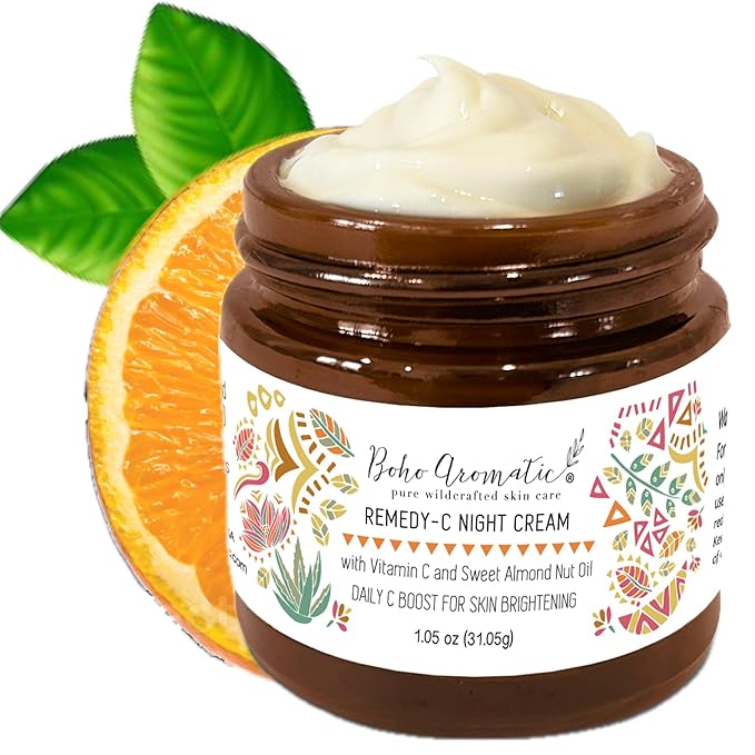 Vitamin C Night Cream for Face, Brightening Vitamin C Moisturizer Face Cream โ Hydrating Rich Night Cream in Eco-Friendly Glass Jar, cruelty free by Boho Aromatic Remedy-C
