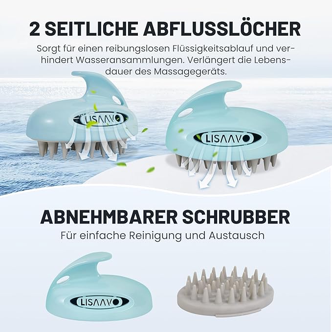 Hair Massager Scalp 3 in1 Scalp Scrubber Silicone Scalp Massager with Three Bristles-Soft, Medium and Hard Brush for Men Women and Pets,Blue