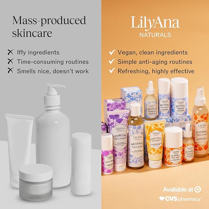 LilyAna Naturals Vitamin C Serum for Face - Face Serum with Hyaluronic Acid and Vitamin E, Anti Aging Serum, Reduces Age Spots and Sun Damage, Promotes Collagen and Elastin (Double Pack)