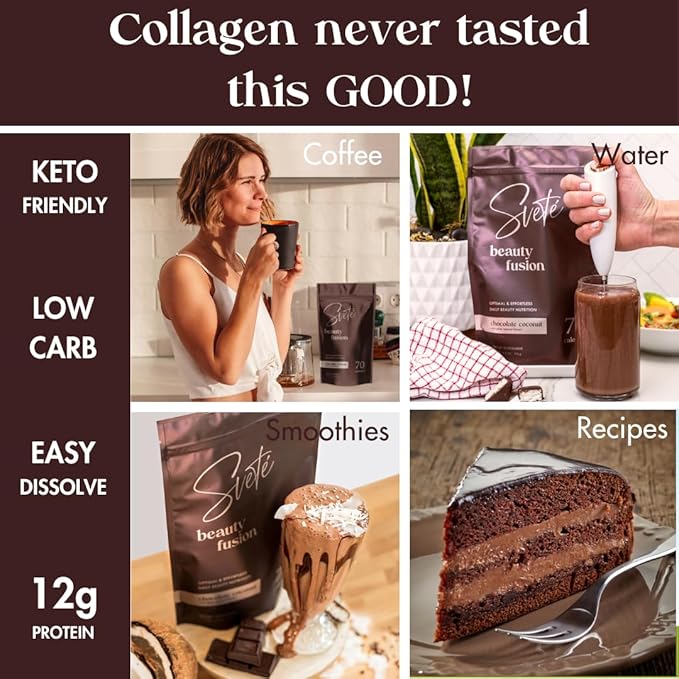 Hydrolyzed Multi Collagen for Women + Vitamins, Biotin, Hyaluronic Acid, CoQ10, Probiotics, Zinc | Keto Chocolate Protein Drink Powder (7 Travel Packs) Hair, Skin, Beauty Supplement by Svete