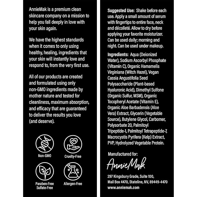 AnnieMak Restore Vitamin C Serum for Face with Hyaluronic Acid, Vitamin E & Patented Ingredients for Skin Tightening & Brightening, Facial Skincare for Fine Line & Wrinkle, Promotes Collagen (1 fl oz)