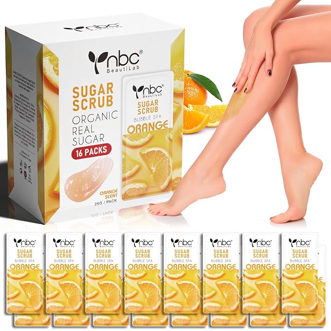 Foot Exfoliating, Sugar Scrub, Dead Skin Remover for Feet, Individually Packaged Foot Scrub Smooths, Hydrates, Detoxifies Tired and Dry Cracked Feet 16 Packs per Box,Orange scent