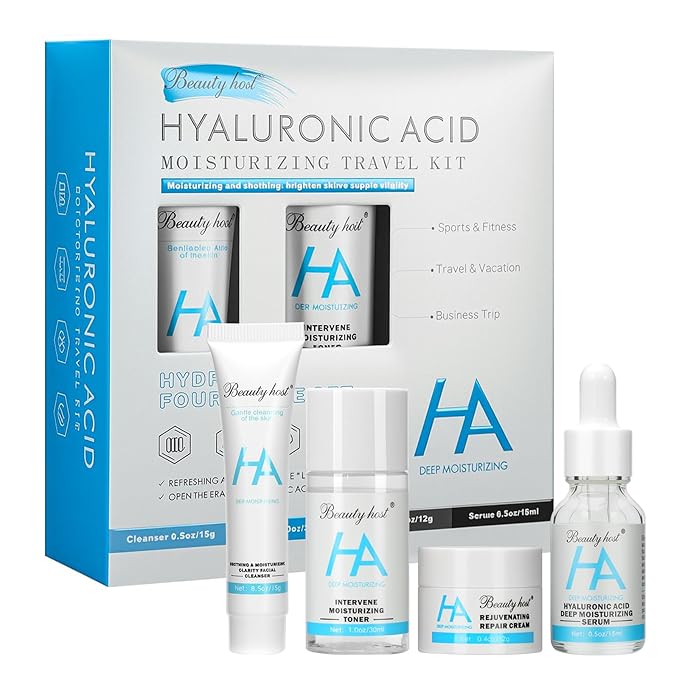 4-Piece Hydrating Skin Care Set Hyaluronic Acid Moisturizing Travel Kit – Facial Cleanser, Refreshing Toner, Nourishing Serum & Moisturing Cream – Gentle & Moisturizing for All Skin Types