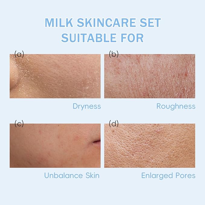 8 PCS Facial Skin Care Sets & Kits, Milk Skincare Set, Travel Skincare Set for Women & Teens, Hydrating Milk Skincare Routine for Girls 10-12, Brilliant Self Care Kit, Deep Moisturizing Gentle