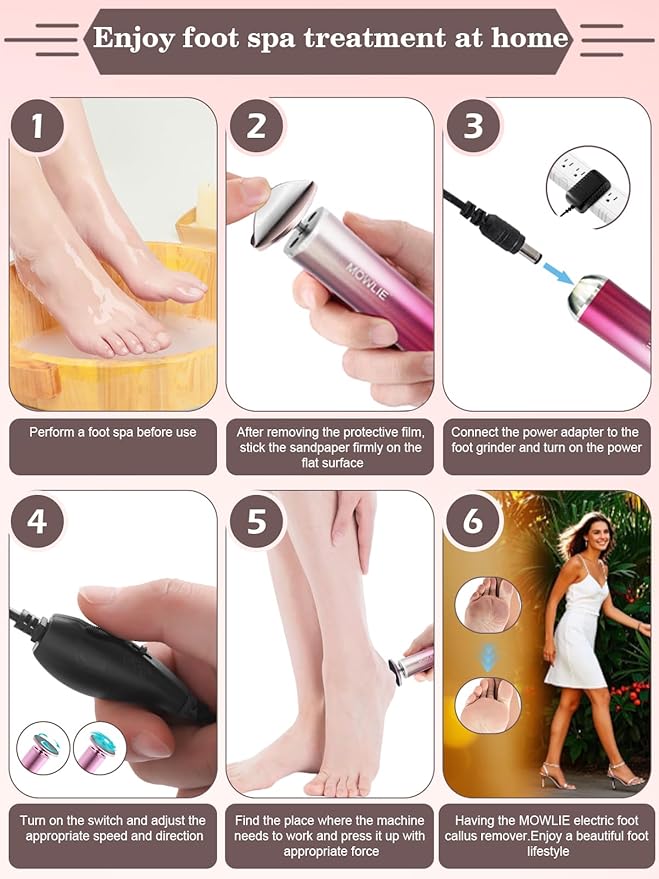 Electric Foot Callus Remover,Foot Scrubber & Callus Remover for Feet Foot Spa Pedicure Tool with 60 Grinding Discs Professional Electric Foot File Ideal for Nurses Teachers Workers