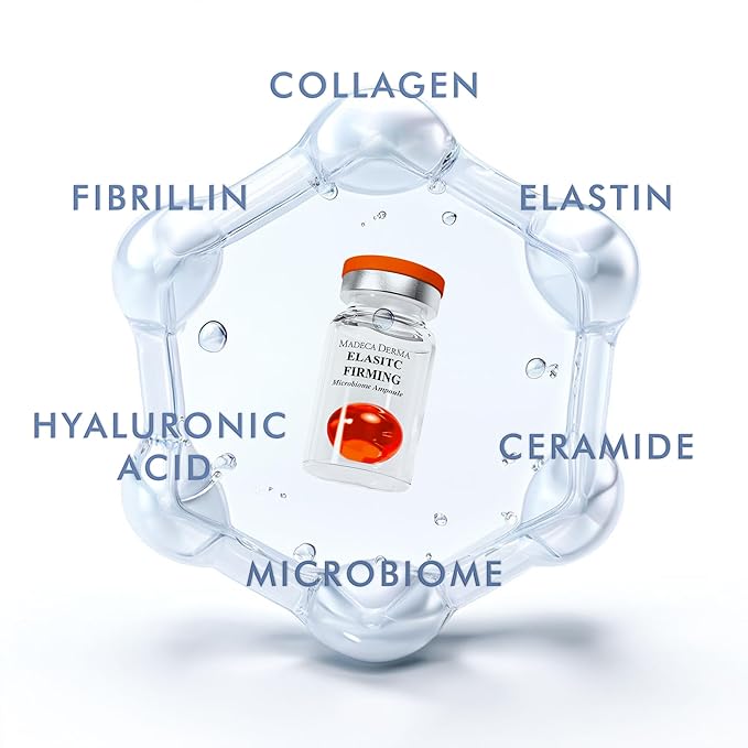 MADECA DERMA Elastic Firming Microbiome Ampoule – Hydrating Korean Skincare with Hyaluronic Acid, Collagen & Peptides for Firmness, Elasticity, Fine Line Reduction & Rejuvenation (0.23 fl oz x 5)