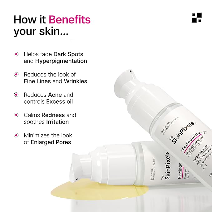 The SkinPixels 10% Niacinamide Brightening & Glow Face Serum – Reduces Dark Spots, Acne, Fine Lines & Wrinkles, Pore Minimizer, Anti-Aging with Tranexamic Acid, Alpha Arbutin & Hyaluronic Acid, 30ml