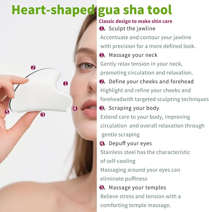 ANNROS 2Pcs Stainless Steel Gua Sha Facial Tools, GuaSha Set for Face Neck, Natural Skin Care,Perfect GuaSha Set for Skincare and Rituals and Travel-Friendly, Gift for Women