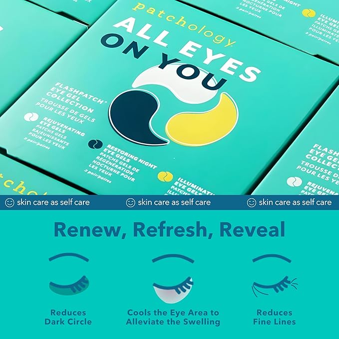 Patchology All Eyes On You Under Eye Mask - Retinol, Collagen & Green Tea Infused - Eye Gels for Dark Circles, Puffiness, & Wrinkles, Eye Patches for Night, Beauty Travel, Reduce Puffy Eyes (6 Pairs)