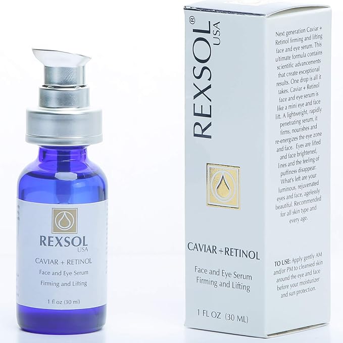 REXSOL CAVIAR + RETINOL Face and Eye Serum Firming and Lifting | With Vitamin C, Vitamin E & Vitamin A | Hybrid Sunflower & Caviar Oil | Revives the tone and texture of youthful skin. (30 ml/1 fl oz)