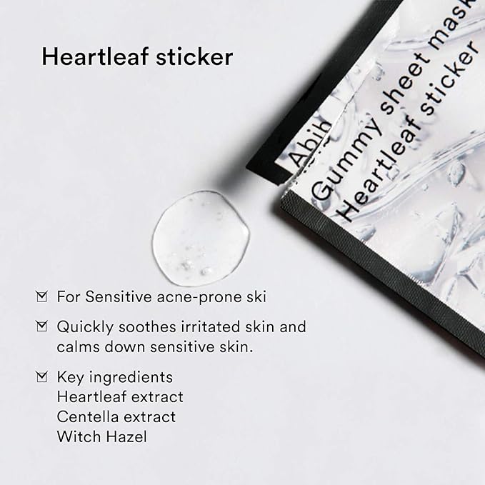 Abib Gummy Sheet Mask Heartleaf Sticker 10 Sheets I CICA Soothing for Sensitive and Dry Skin, Refreshing and Hydrating Korean Facial Mask