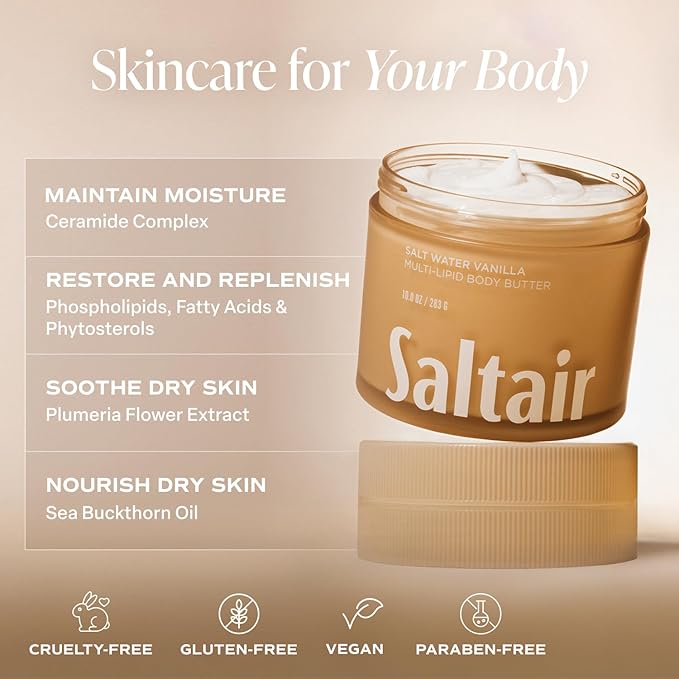 Saltair Salt Water Vanilla Body Mist 2 Pack - Fine Fragrance, Body Oil, & Multi-Lipid Body Butter Bundle