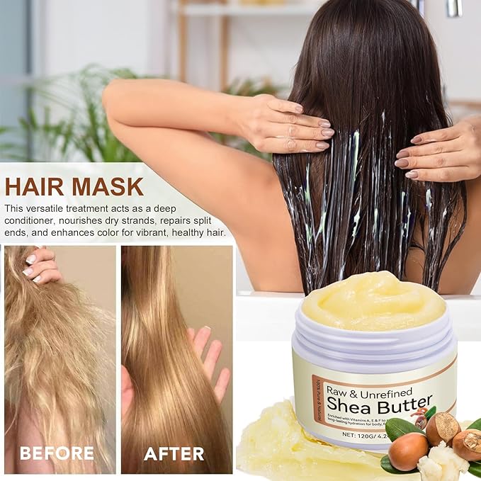 100% Pure & Nature Organic Shea Butter - 4.2 oz Moisturiser Deep Hydration Nourishment Nourishing Vitamins Non-greasy Raw Organic Shea Butter For All Skin Types Body & Hair Type