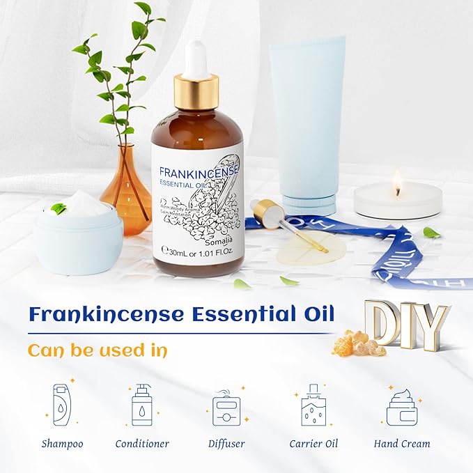 HIQILI 30ML Frankincense Essential Oil, Relaxing, Skin Care, Camp Atmosphere Creation, Can be Added to Body Lotions, Creams, Aromatherapy Use - 1 Fl Oz