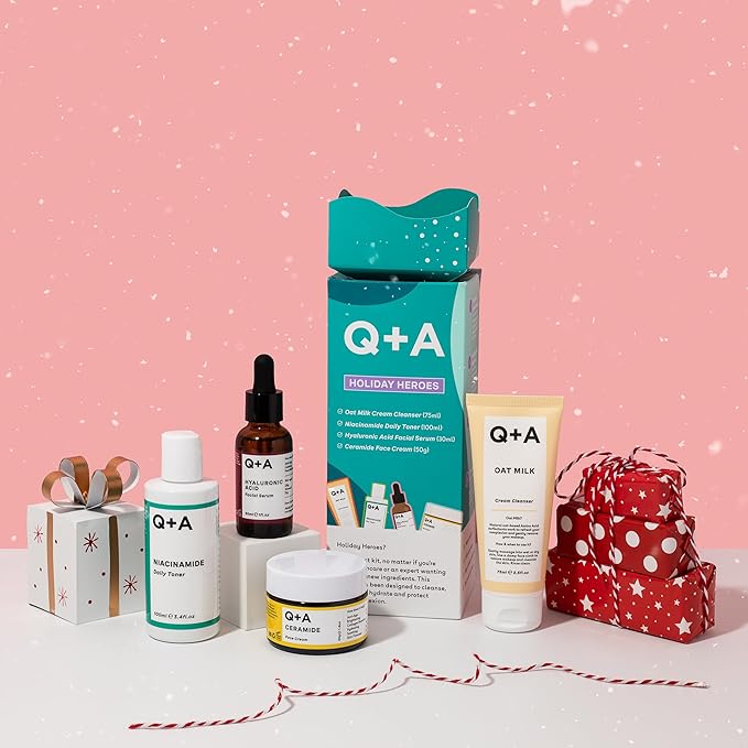 Holiday Heroes Skincare Giftset β 4-Step Regime with Oat Milk Cleanser, Niacinamide Toner, Hyaluronic Acid Serum, Ceramide Face Cream β Vegan, Cruelty-Free, UK Made, Nourishing and Hydrating