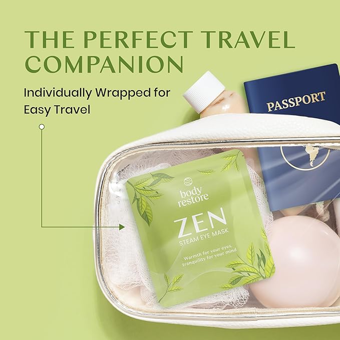 Body Restore Self Heated Steam Eye Mask 5 Pack - Easter Basket Stuffers, Relaxation Gifts for Her and Him, Best Friend, Stye Eye Treatment, Disposable Heating Pad, Travel Essentials - Green Tea