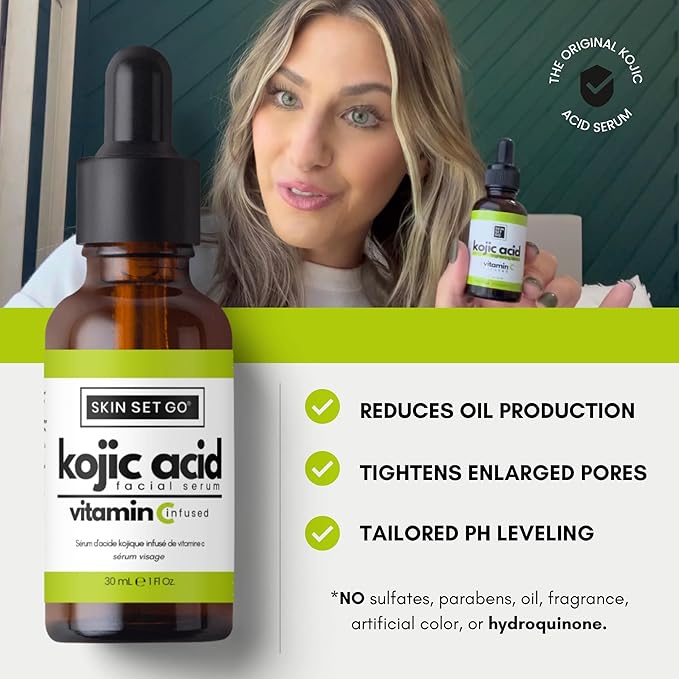 SkinSetGo Dynamic Antioxidant Dark Spot Remover Serum with Kojic Acid, Vitamin C, & Glycolic Acid, For Sun Spots, Age Spots, & Even Skin Tone