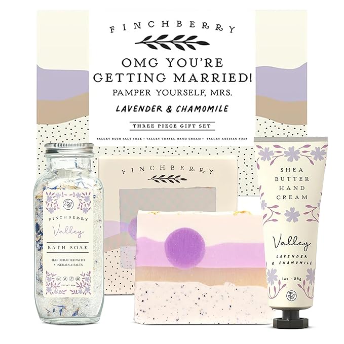 FinchBerry OMG You're Getting Married Gift Set โ 3-Piece Wedding Gift for Couples, Mr. & Mrs., Bridal Shower, Bride-to-Be โ With Luxurious Soap Bar, Hand Cream & Bath Soak โ Ideal Wedding Surprise!