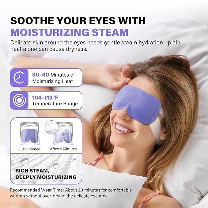 16 Packs Steam Eye Mask, Self Heating Warm Compress for Dry Eyes, Disposable Heated Eye Mask for Sleep, Spa, Travel Essentials & Relaxation Gifts for Women, Stocking Stuffers (16, Ultra-Soft Lavender)