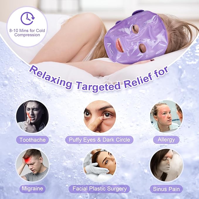 Atsuwell Cooling Ice Face Eye Mask Set for Dark Circles and Puffiness, 6 x 11 Heating Pad Microwavable for Cramps, Neck and Shoulders, Knee, Moist Heat Pack for Warm Compress, Purple