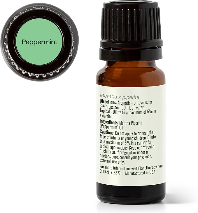 Plant Therapy Peppermint Essential Oil 10 mL (1/3 oz) 100% Pure, Undiluted, Natural Aromatherapy for Diffuser & Topical Use, Digestion, Respiratory, & Massage, Peppermint Oil for Skin & Hair