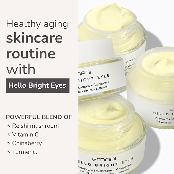Emani Hello Bright Eyes - Vitamin C Super Eye Cream - Caffeine and Turmeric, Anti-Aging Eye Cream for Dark Circles, Puffiness, Wrinkles, Firming, Hydrating & Smoothing - Reduce Fine Lines 1 oz 30ml