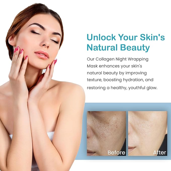 Collagen Night Wrapping Mask Peel Off Overnight Collagen Face Mask for Women and Men Hydrating Moisturizing Anti Wrinkle Lifting Gel Facial Mask 75 ML Tubes (two pack) and one Brush Included