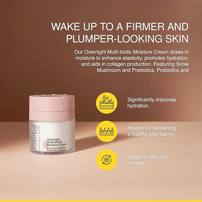 The Jojoba Company Overnight Multi-Biotic Moisture Cream with Snow Mushroom & ProRenew Complex โ Hydrating Night Cream for Dry, Sensitive Skin โ Nourishing, Lightweight
