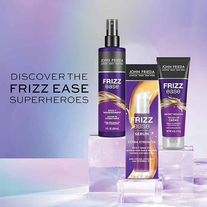 John Frieda Anti Frizz, Frizz Ease Extra Strength Hair Serum with Argan Oil, Anti-Humidity Spray for Hair, Nourishing Treatment for Thick, Coarse Hair, Travel Size, 0.34 Oz/Pack of 24
