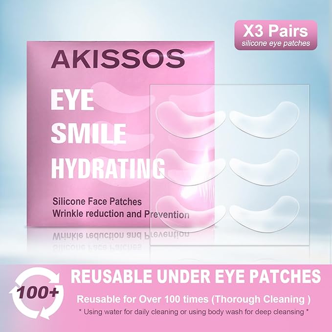 Akissos Under Eye Patches 6 PCS Silicone Reusable Eye Patches for Wrinkle, Puffiness Eyes, Dark Circles - Overnight Skin Facial Moisturizing Treatment for All Skin - Hypoallergenic Smile Line Pads