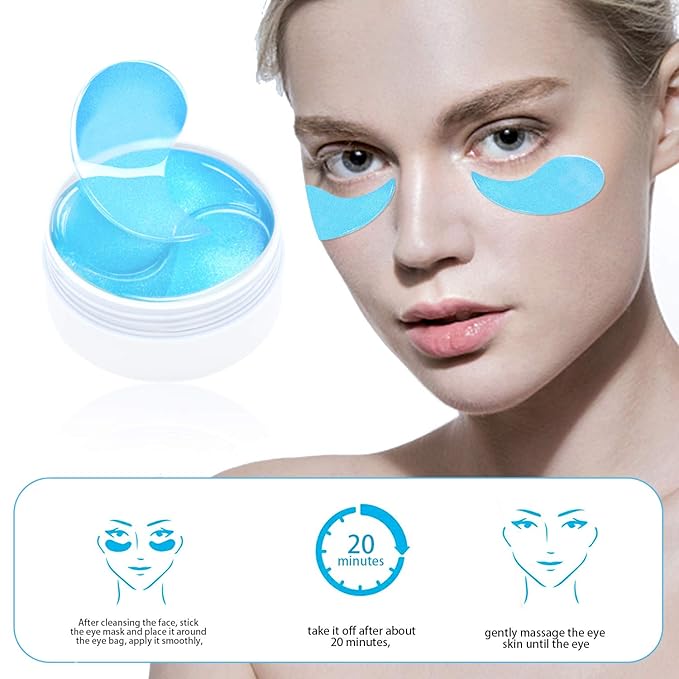 Under Eye Patches, Hyaluronic Acid Eye Mask Moisturizing, 60PCS Gel Eye Masks Pads With Collagen Eye Treatment for Reducing Dark Circles, Wrinkles Anti-Aging, Fine Lines Eye Bags Puffiness Women Men