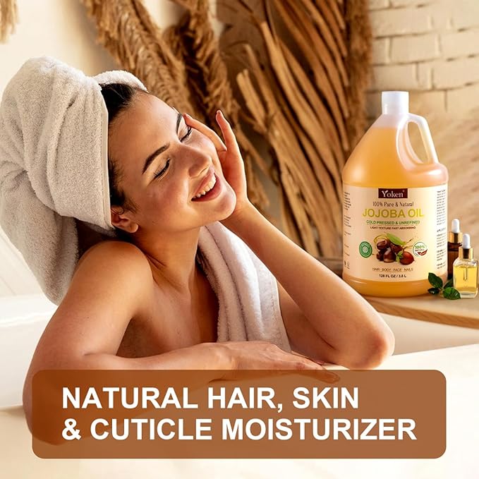 1 Gallon Jojoba Oil EWG Verified - 100% Pure Jojoba Oil Bulk Cold Pressed Unrefined Hexane Free Virgin Golden Jojoba Carrier Oil for Hair Skin Massage DIY Natural Body Moisturizer
