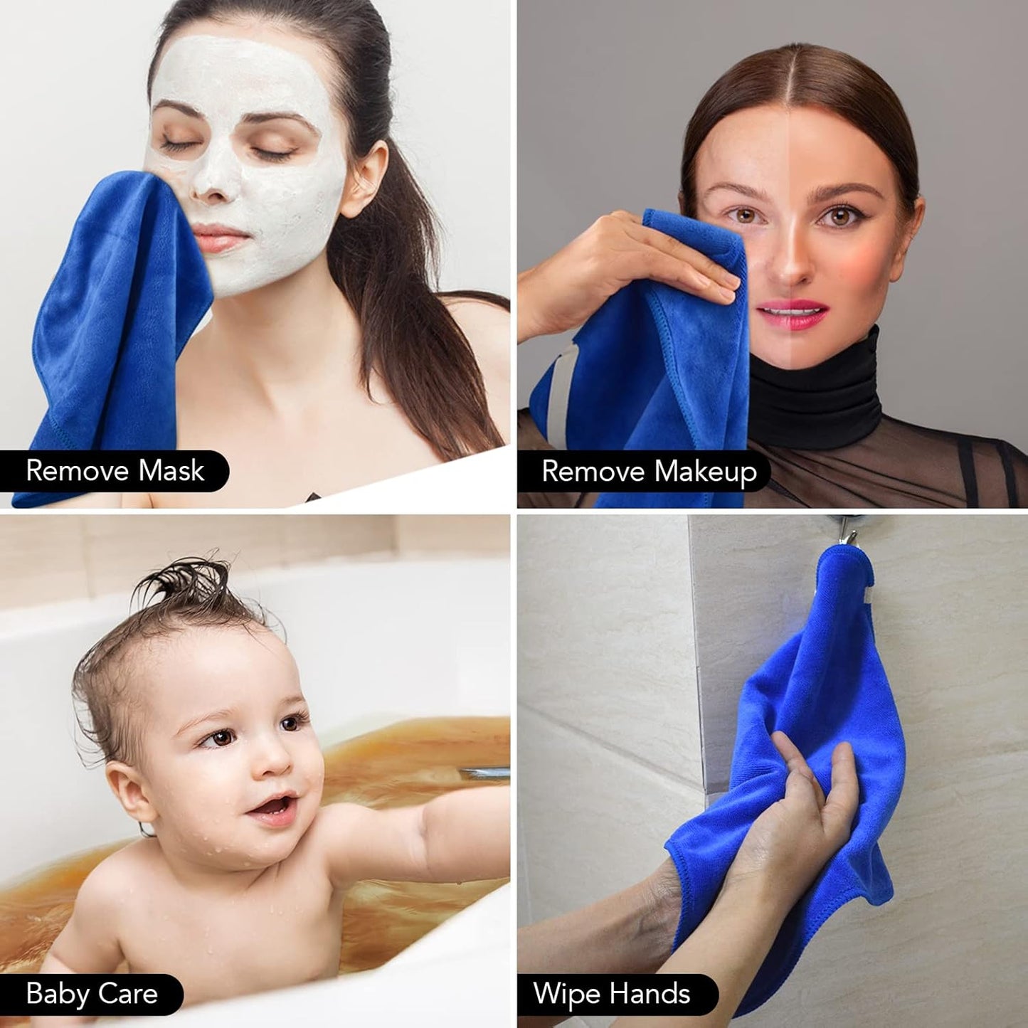 SINLAND Microfiber Facial Cloths Fast Drying Washcloth 12inch x 12inch (6pack, Blue+Navy Blue+Grey)