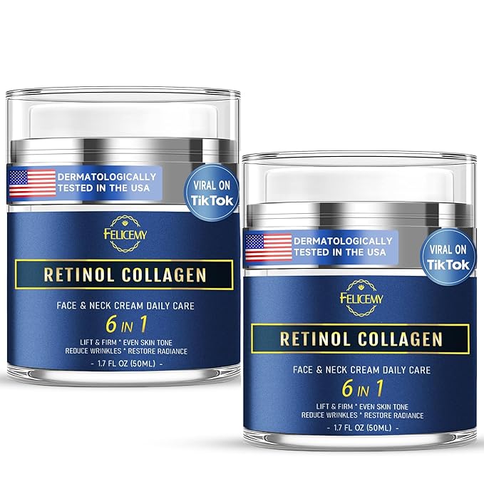 6-in-1 Face Cream for Men, Mens Face Moisturizer, Anti-Aging Face Cream for Men with Retinol Collagen & Hyaluronic Acid, Eye Bags & Dark Spot Remover, After Shave Lotion 2-Pack