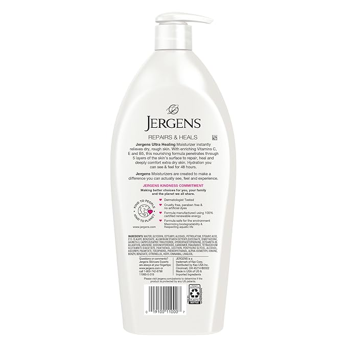 Jergens Ultra Healing Dry Skin Lotion, Hand and Body Moisturizer for Quick Absorption into Extra Dry Skin with Hydralucence Blend, Vitamins C, E and B5, White, 32 oz, Pack of 6