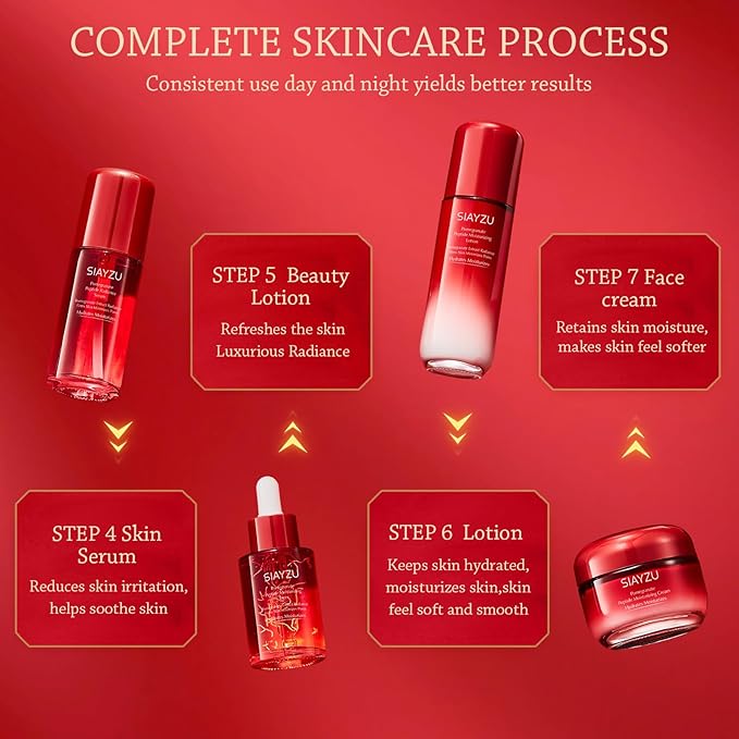 Facial Skin Care Set Anti-Wrinkle Beauty & Personal Care with Cleanser, Toner, Lotion, Essence, Face Cream, Eye Cream, Gift Sets Care Package for Women Mother girls Travel Skincare Kits