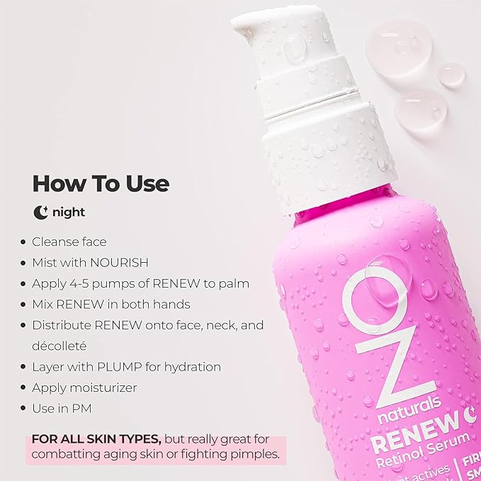 OZNaturals Renew Retinol Serum - Anti Aging Serum for Skin Renewal - Smoothes and Brightens Complexion with Vitamin E and Hyaluronic Acid - 1 oz