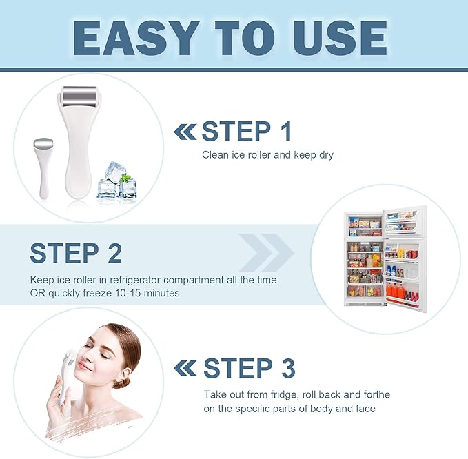Ice Roller for Body & Face, 2in1 Facial & Eye Massager Roller - Tighten Pores, Migraine & Pain Relief, Eye Puffiness Relief