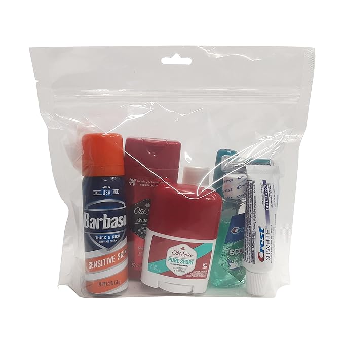 10 Piece Resealable Clear Men's Travel Kit with Shave Cream