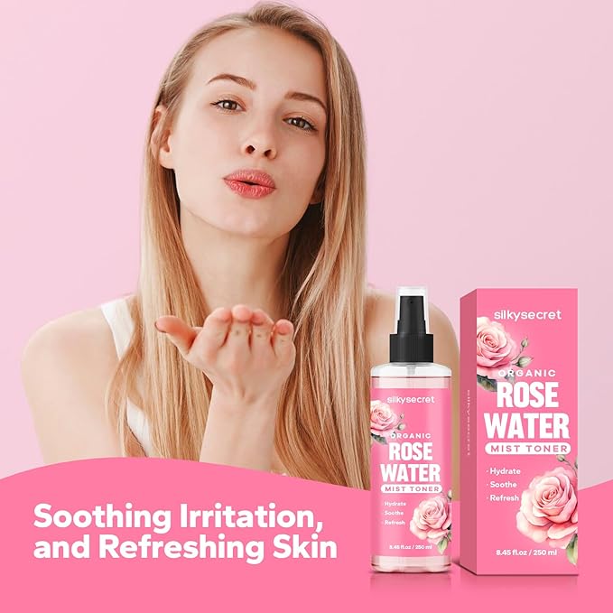 Organic Rose Water Spray (8.45 Fl Oz), Rosewater Spray for Face & Hair, Rose Water for Skin Care