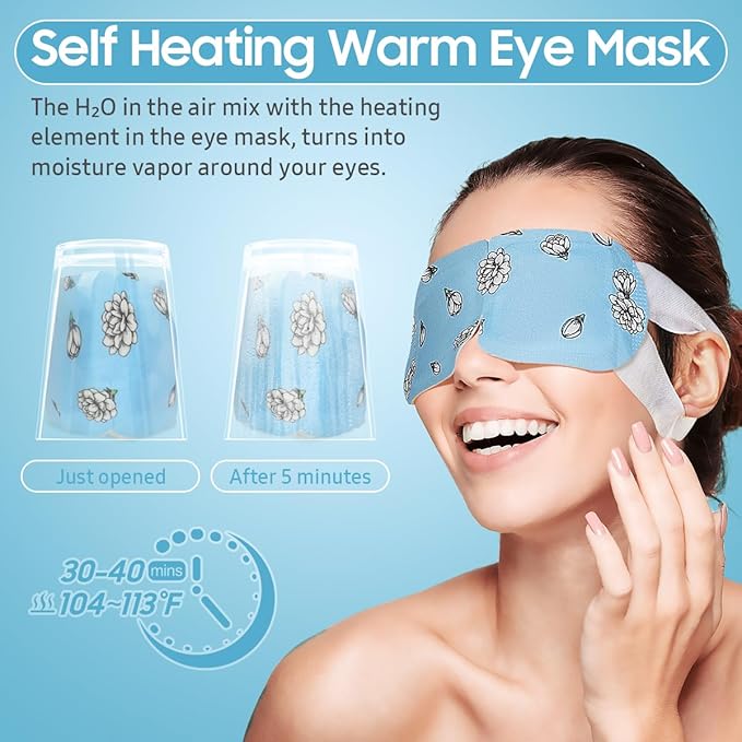 30Packs Steam Eye Mask, Heated Eye Mask Warm Compress for Eyes, Self Heating Warm Eye Masks Disposable Steam Mask for Home Sleep, Spa, Travel Essentials & Relaxation Gifts (Jasmine)